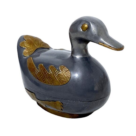 Vintage Duck Box Metal Trinket Holder 4" long - Picture 3 of 8